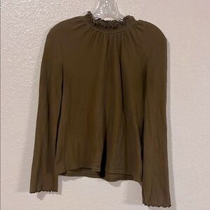 Madewell Deep olive green Long Sleeve Ruffled neck Blouse XXS
